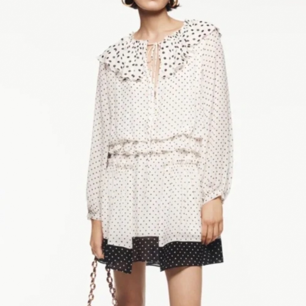 NWT Zara Black & White Polka Dot Mini Dress Sz S